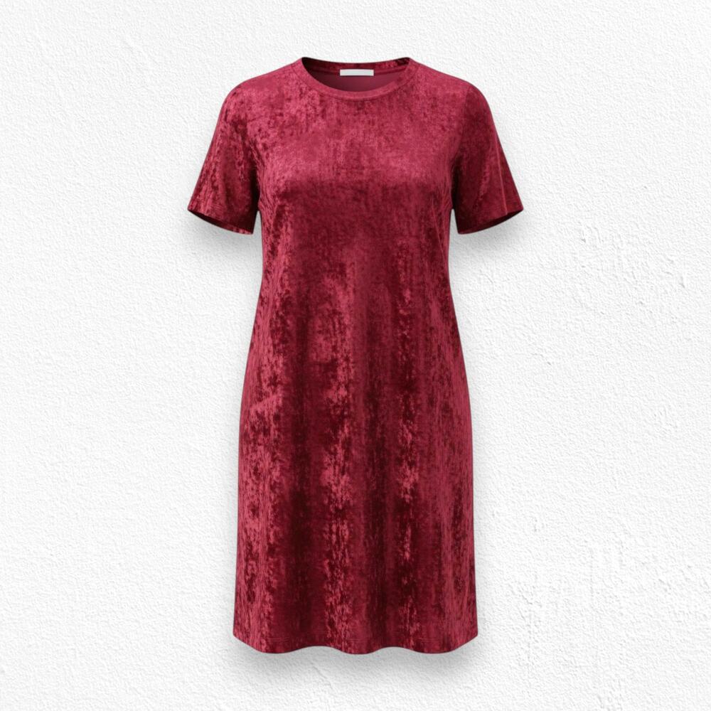 Scarlet Red Velvet Short Sleeve Luxe Velour Shift T-Shirt Mini Dress Size Large
